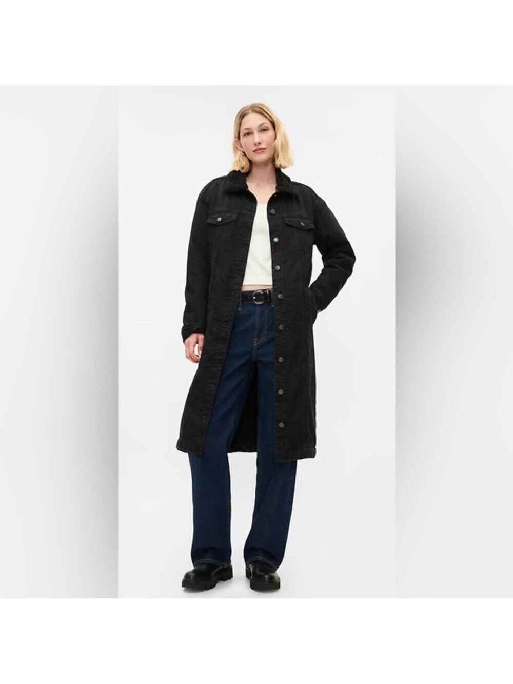Gap Longline Icon Denim Sherpa Lined Coat NWT XL Fall Winter Cozy Cabincore